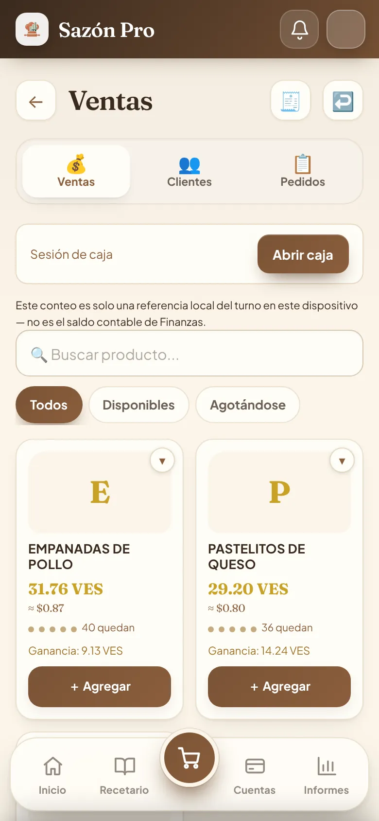 Pantalla de Sazón Pro